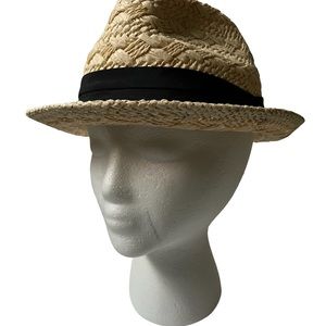 ALDO Paper Straw Fedora Hat, Summer Lightweight Large, Black Ribbon